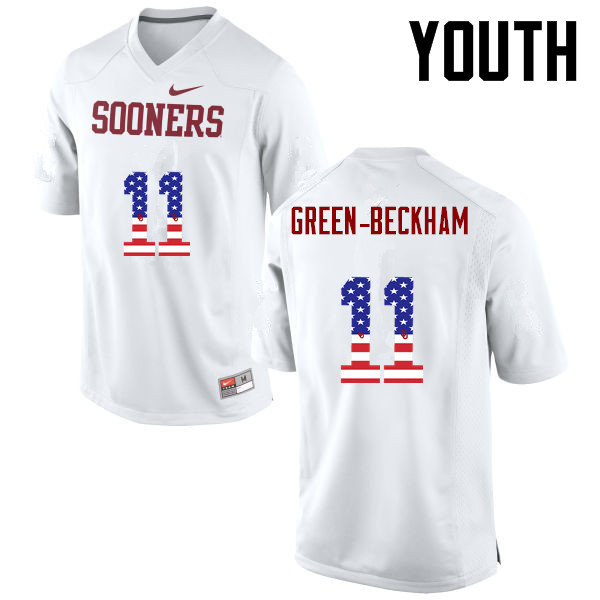 Youth Oklahoma Sooners #11 Dorial Green-Beckham College Football USA Flag Fashion Jerseys-White - Click Image to Close